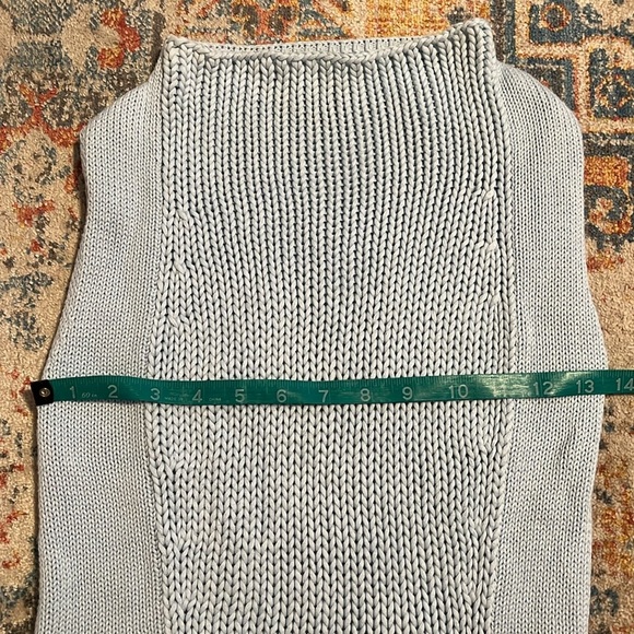 French light blue cotton mock neck cotton knit top - Picture 4 of 6